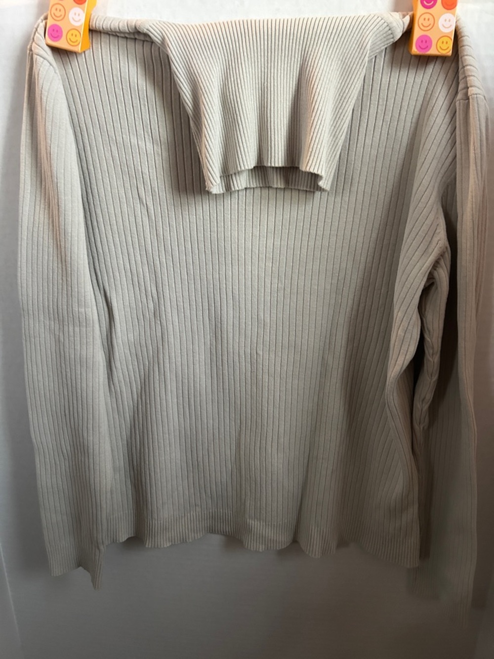 Chico's Ribbed Long-Sleeve Turtleneck Top in Light Beige/Taupe Size 2